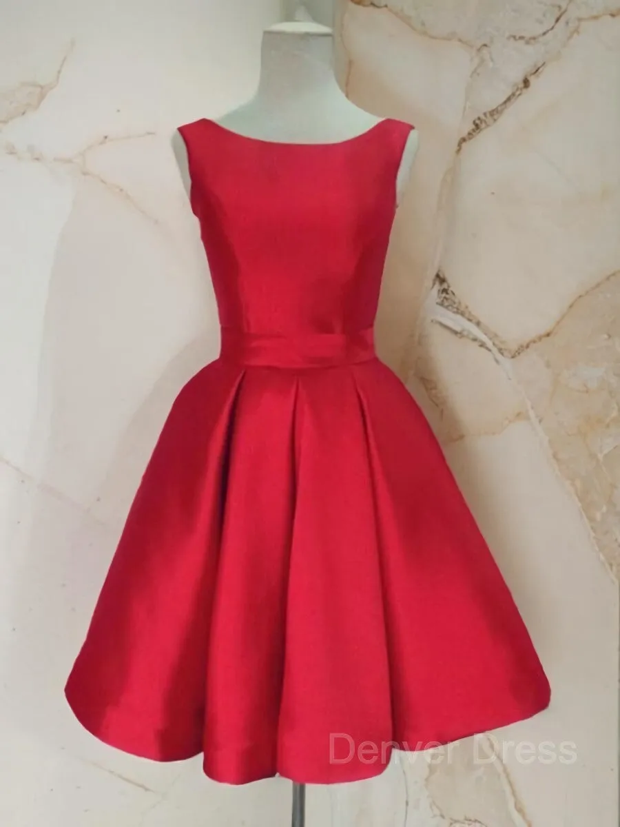 A-Line Scoop Short Satin Homecoming Dresses With Bow