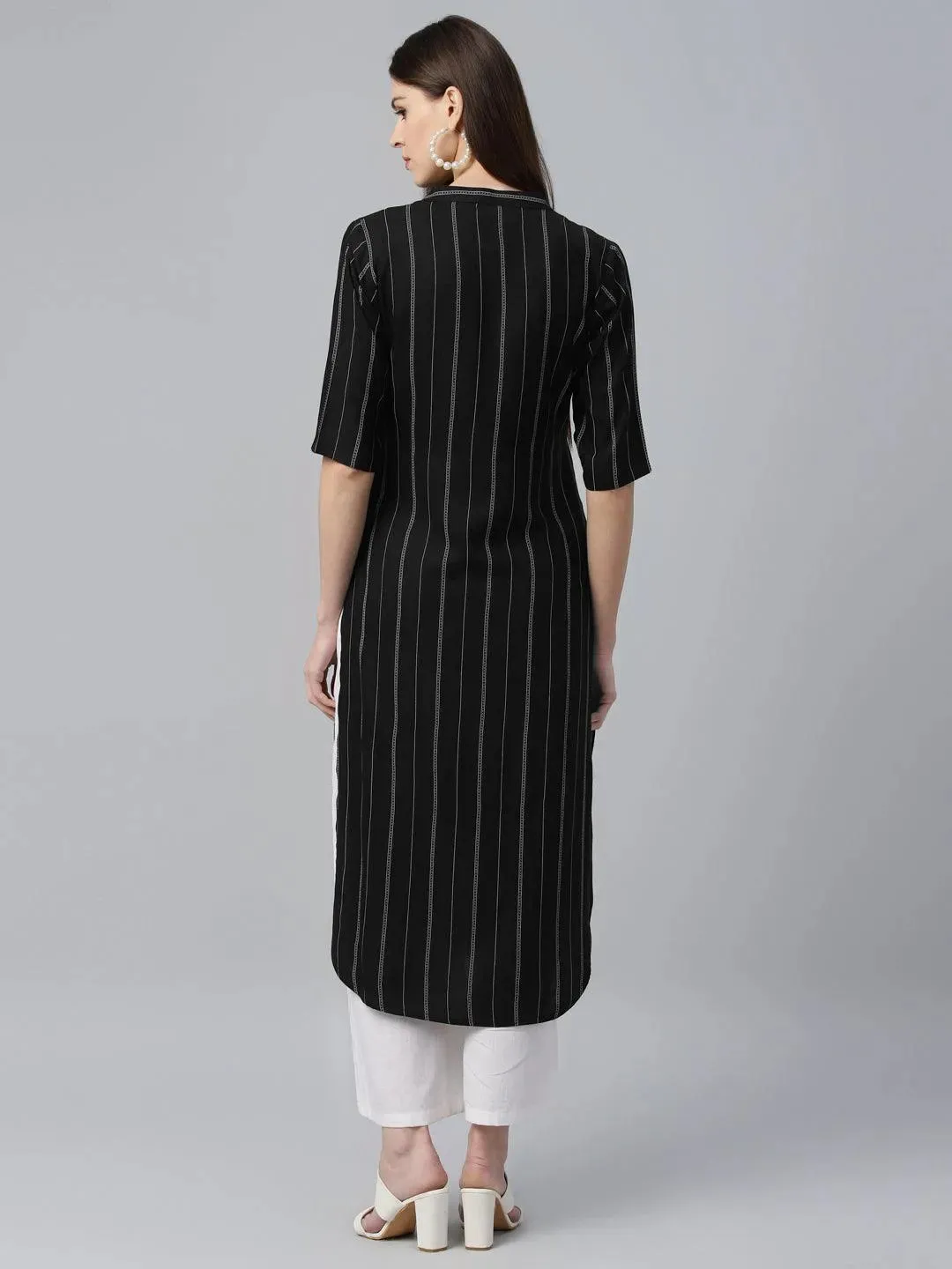 Black Striped Rayon Kurta