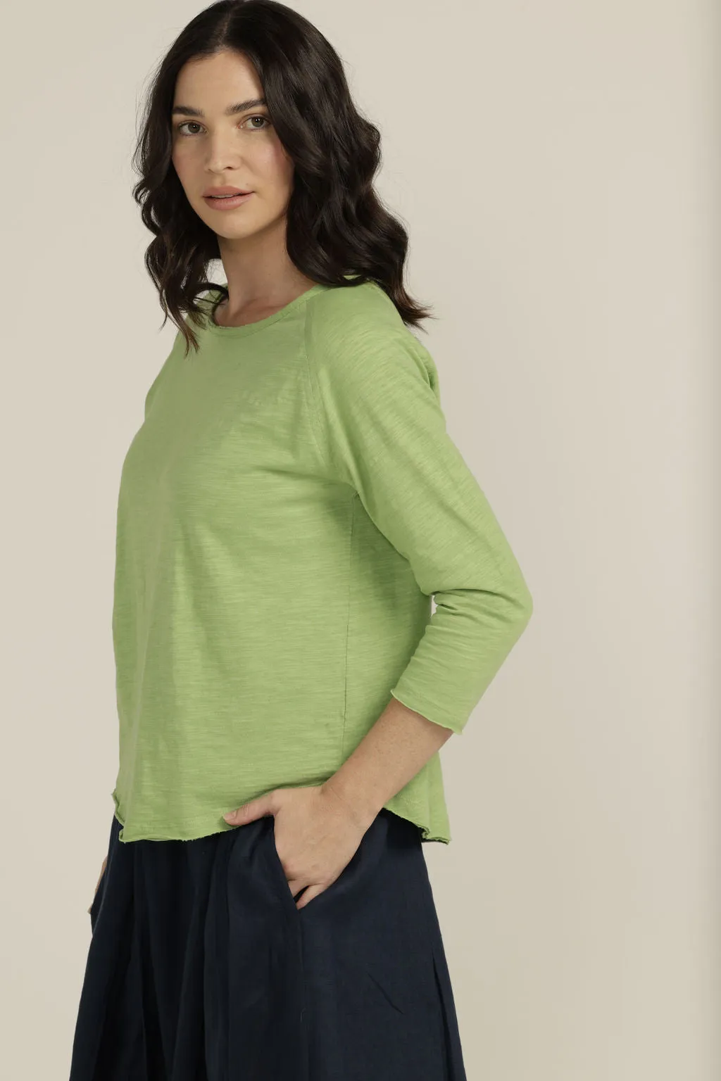 Cotton 3/4 Sleeve Crew Neck Tee Apple Green