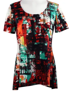 Crystal Fashions - Twilight, Short Sleeves, Hi-Lo Hem, Geometric Print Tunic Top