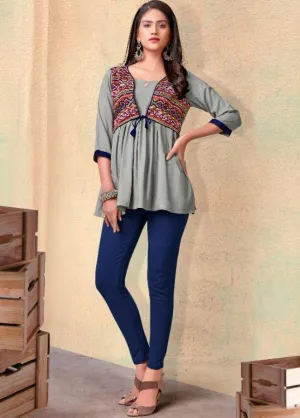 Designer Rayon Stylish Grey Tunic Tops for Women