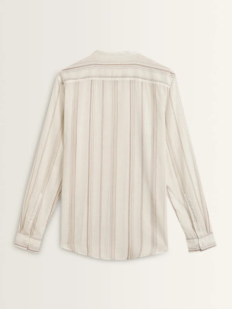 ETA Light Taupe Striped Resort-Fit Cotton Shirt