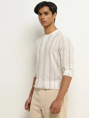 ETA Light Taupe Striped Resort-Fit Cotton Shirt