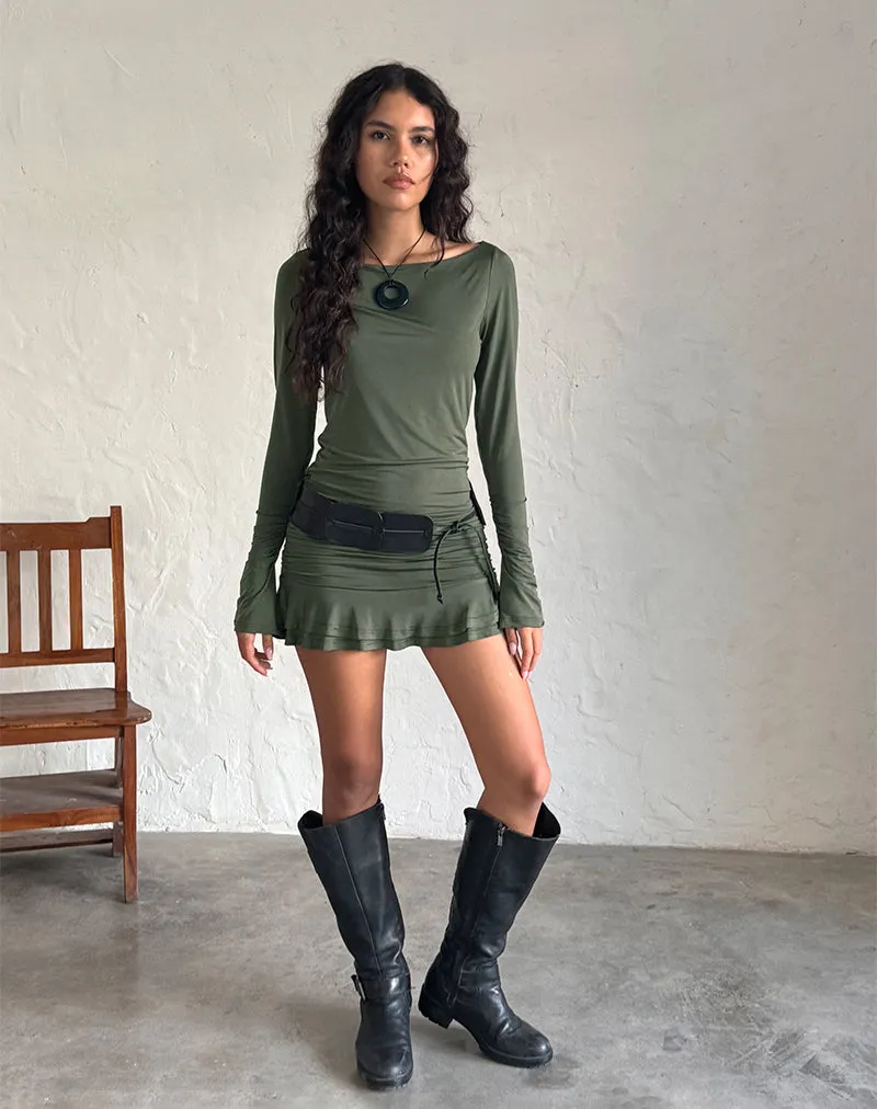 Gillian Long Sleeve Mini Dress in Slinky Khaki