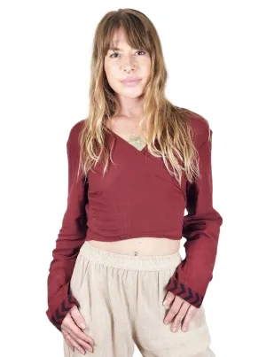 Maroon Long Sleeve Wrap Top