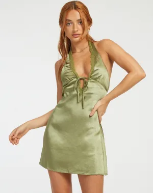 Maruko Mini Dress in Satin Olive