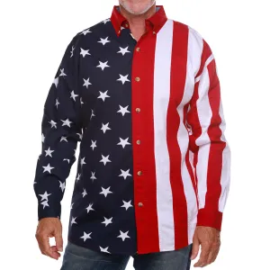 Men's 100% Cotton Stars and Stripes Long Sleeve Button-Up Shirt