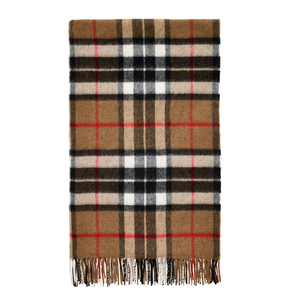 Moon Lambswool Camel Thompson Tartan Merino Throw Blanket