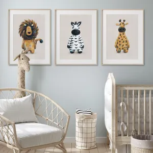 Neutral Safari Animals Nursery Prints Set Of 3