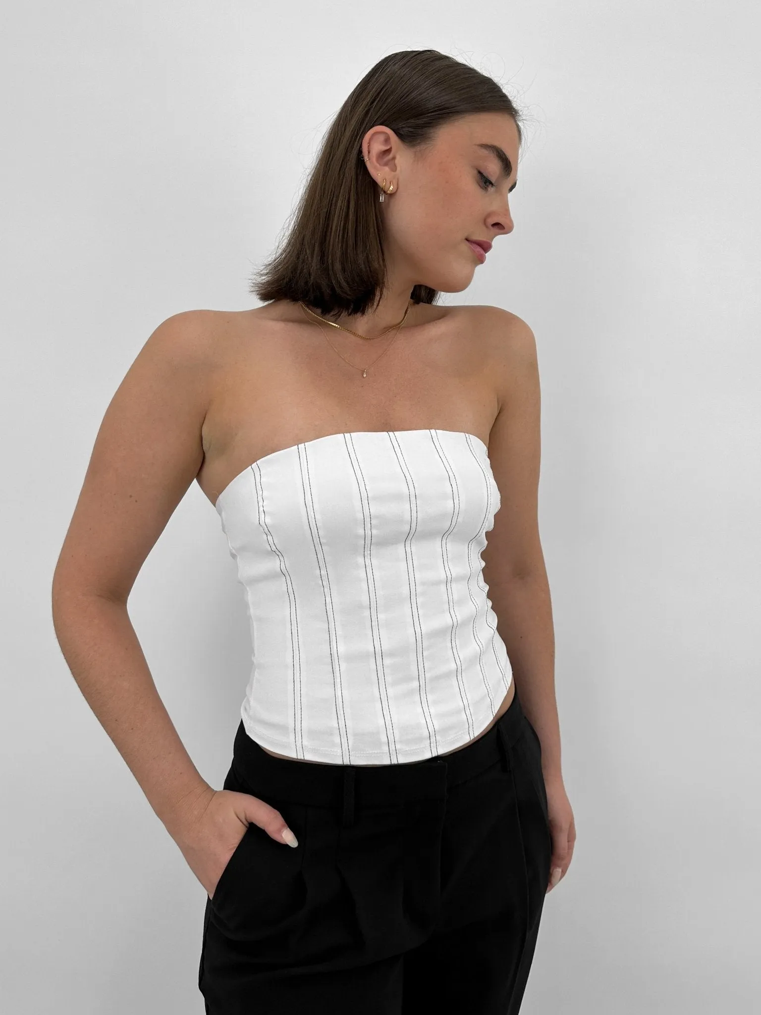 Pinstripe Structured Tube Top