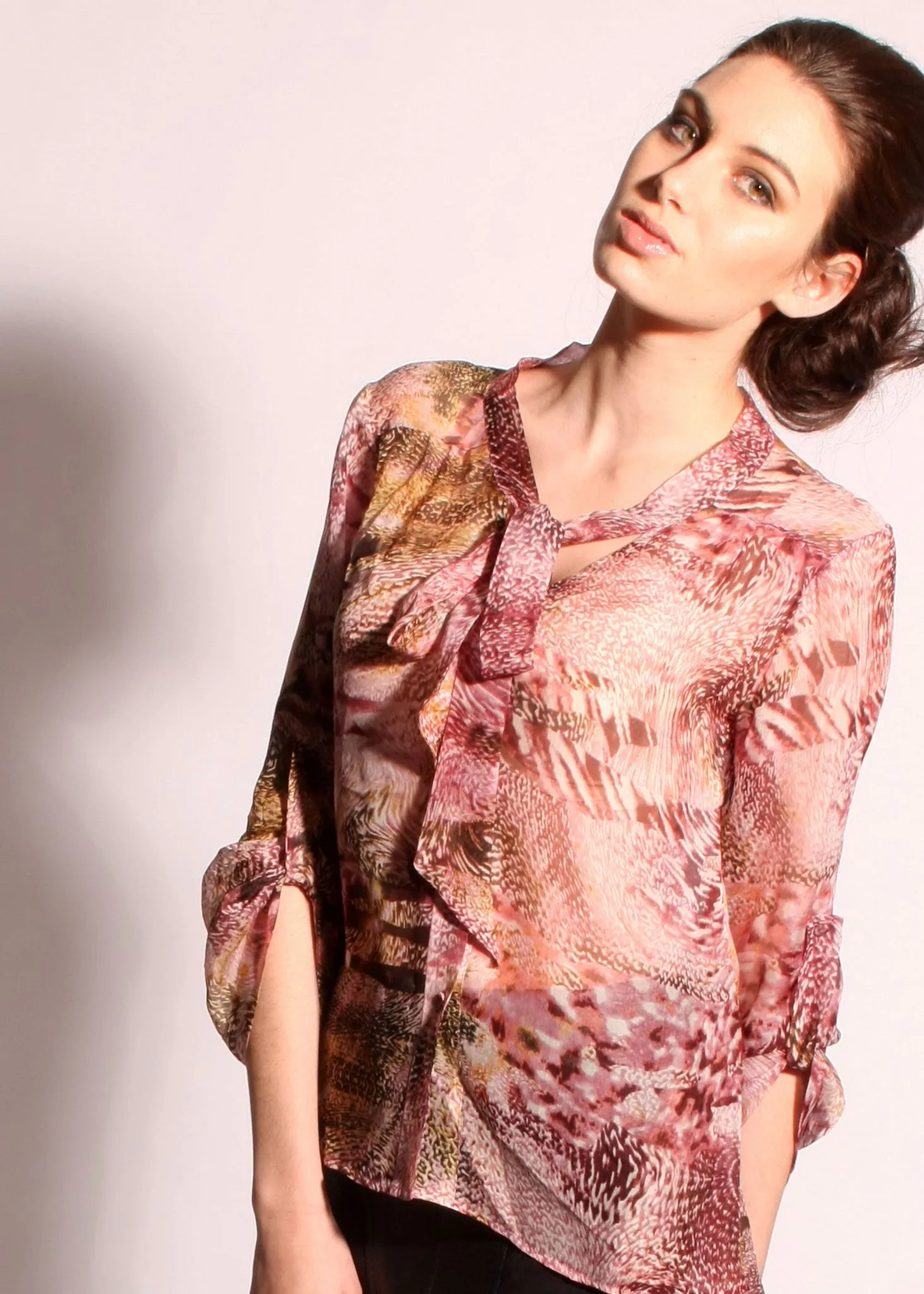 Silk print bowtie neck blouse