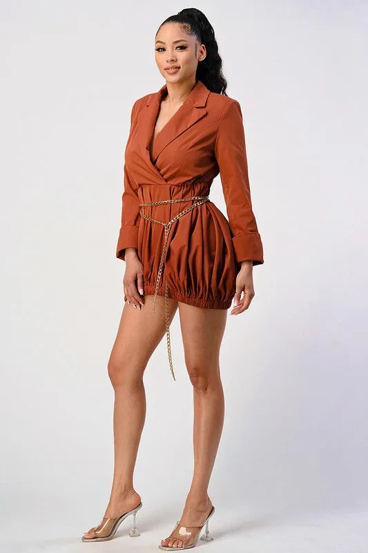 TEEK - Terracotta Trench Dress with Gold Chain Belt